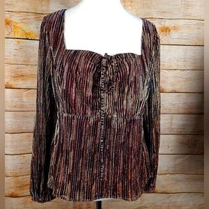 Boston Proper Metallic Striped Sweetheart Neckline Stretch Top Shirt Size Xlarge